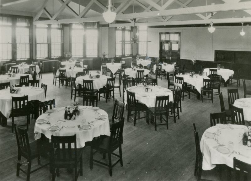 Gladys Isabella Groves fonds, 2017.003.001, page 2f: The Patients’ Main Dining Room, Tranquille Sanatorium, Tranquille, B.C. ca. 1940s.